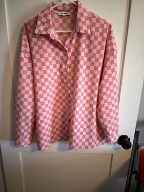 Pretty Garbage Pink Checkerboard Button-Up Blouse